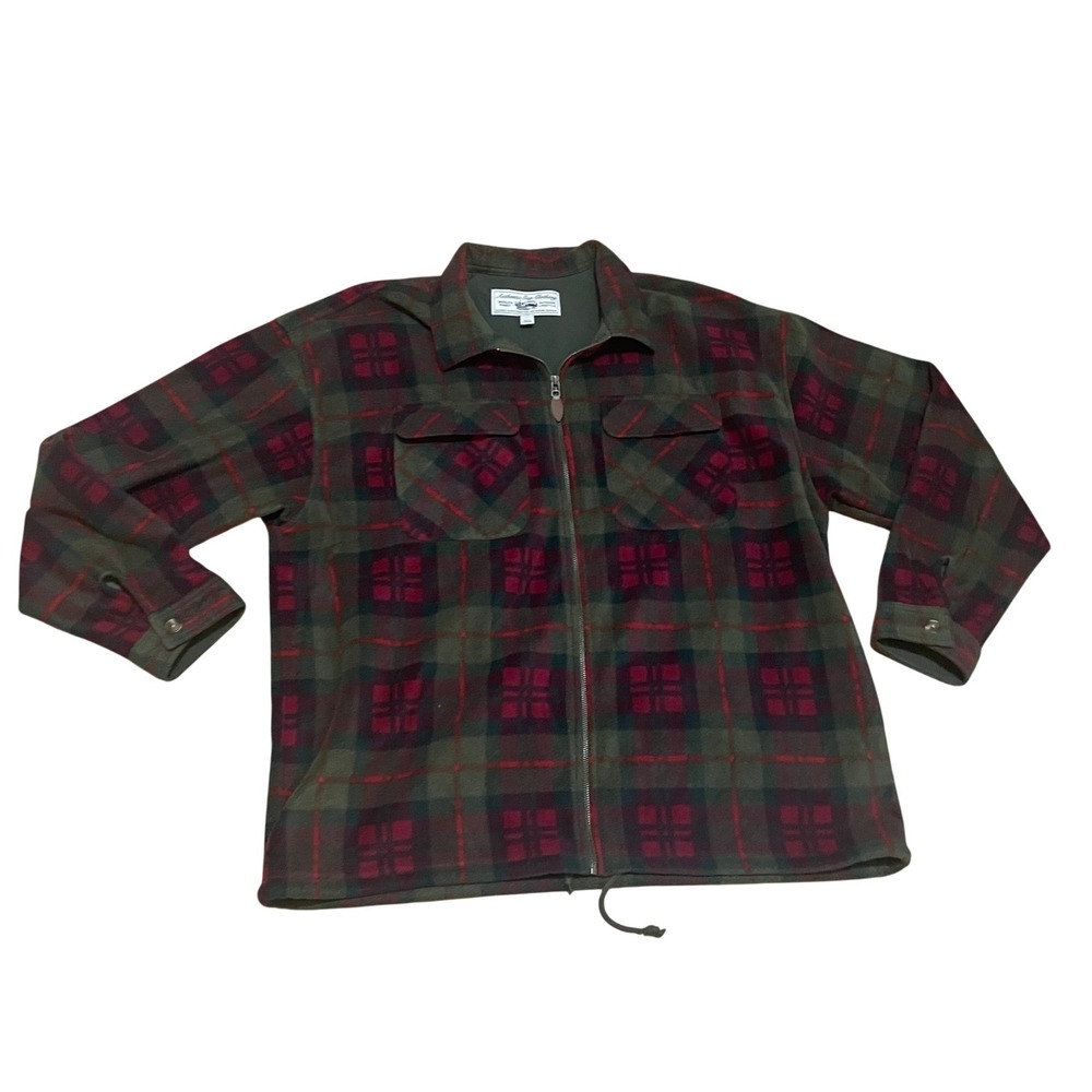 Gap Polar Fleece Reissue Jacket Men XL Heritage Green Red Plaid Full Zip Outdoor